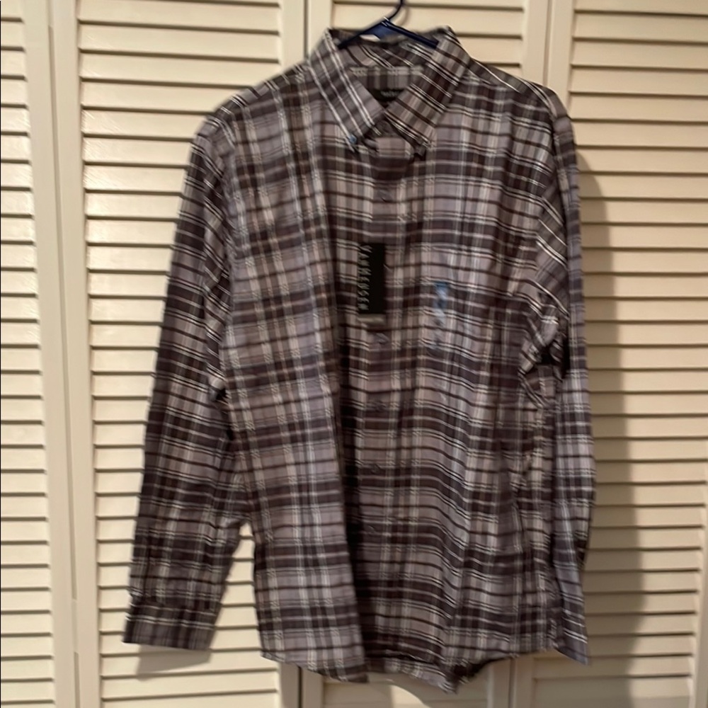Van Heusen Brown and White Plaid Shirt